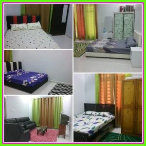 un collage de quatre photos de différents types de lits dans l'établissement Tyhah homestay, à Bachok