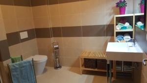 La salle de bains est pourvue de toilettes et d'un lavabo. dans l'établissement Anteo holiday house, à Riposto