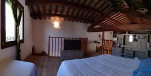 a bedroom with a large bed and a tv at Agriturismo Elianto in Ravenna