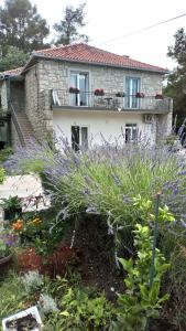 a garden with purple flowers in front of a house at Apartments Duras in Gruda