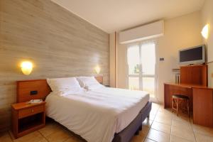ein Hotelzimmer mit einem Bett und einem TV in der Unterkunft Albergo Moderno & Spa in Fuipiano Valle Imagna