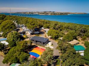 an overhead view of a park with a rainbow at BIG4 Ingenia Holidays Phillip Island in Newhaven