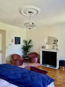 a bedroom with a bed and a fireplace at Le Clos des Fées in Asnières-sur-Oise