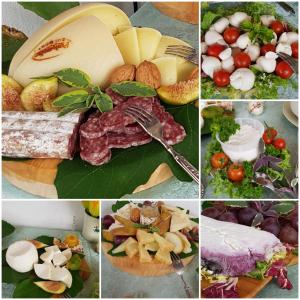 a collage of photos of different types of food at B&B Il Marchese Del Grillo in Sulmona