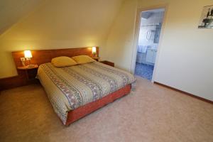 1 dormitorio con 1 cama con 2 almohadas en Hôtel Restaurant Au Coucou en Pulversheim