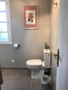 uma casa de banho com WC e uma fotografia na parede em La Tour de Saint Cyr em Saint-Cyr-sur-Loire