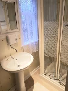a bathroom with a sink and a glass shower at Billycan Guest Rooms in Kilkenny