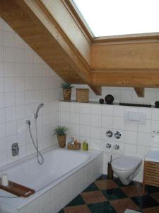 ein Bad mit einer Badewanne und einem WC in der Unterkunft City Dachterassenwohnung in Rosenheim
