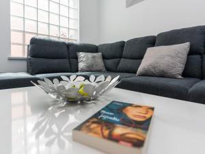 - un salon avec un canapé et un livre sur une table dans l'établissement Apartments Trogrlic, à Privlaka 62 autres photos