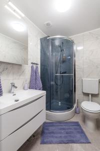 a bathroom with a shower and a toilet and a sink at Adeona apartments in Rijeka +35 photos