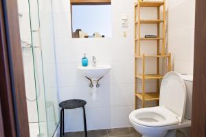uma casa de banho com um WC e um lavatório em Folk Hostel em Lublin
