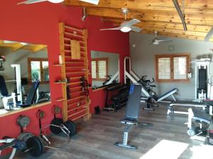 a gym with red walls and tread machines at Physionatural Wellness Center in Mas de las Matas