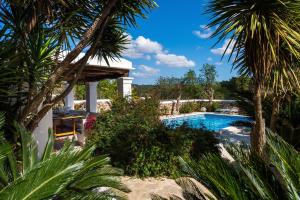 a villa with a swimming pool and palm trees at Villa Can Fita in Puig D’en Valls