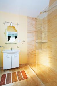 a bathroom with a sink and a shower at Casa Romeo & Julieta in Haţeg +40 photos
