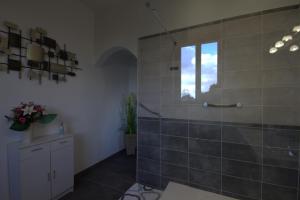baño con ducha y puerta de cristal en Petit Manoir du Bosc, en La Neuville-du-Bosc