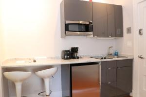 a kitchen with a counter top and a microwave at Comfy Beacon Hill Studio Great for Work Travel #13 in Boston