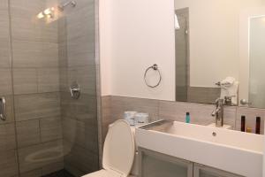 波士顿Charming & Stylish Studio on Beacon Hill #15的配有马桶、水槽和淋浴的浴室 更多22张照片