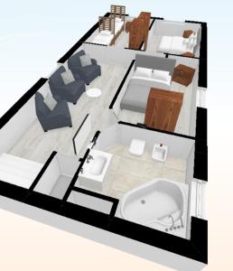 a rendering of a room with a floor plan at Demizson Apartman in Eger