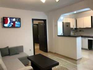 Una sala de estar con un sofá y un televisor en una pared. en Casa Pricas, en Moieciu de Jos 35 fotos más