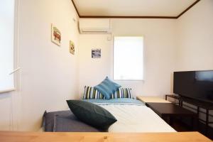 a small room with a bed and a television at Endless Summer in Shirako