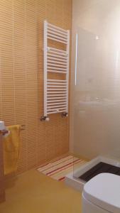 ein Badezimmer mit Glasdusche und Toilette in der Unterkunft Casa do Mar in Costa Nova