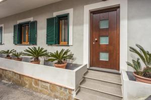 a front door of a house with potted plants at La Casa Sul Corso in Santa Maria di Castellabate