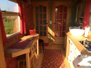 - une cuisine avec un comptoir et un évier dans la chambre dans l'établissement B&B Le Plat Pays Oostkamp-Brugge, à Oostkamp