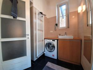 a bathroom with a washing machine and a sink at Cosy Ljubljana Loft in Ljubljana