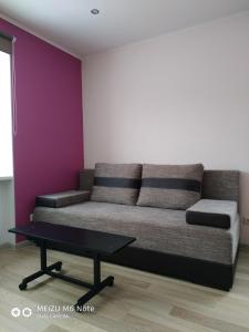 uma sala de estar com um sofá e uma mesa em Sparta Apartments Malmi em Narva