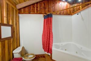 a bathroom with a bath tub and a toilet and a bath tub at Panther Valley Ranch in Morning Star