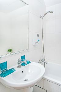 a bathroom with a white sink and a mirror at Hotel 81 Sakura in Singapore