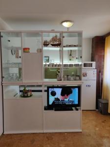 kuchnia z telewizorem w białym centrum rozrywki w obiekcie Apartment Zorić Grebaštica w mieście Grebaštica