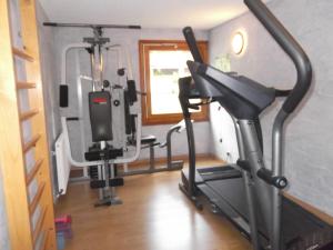 a gym with several exercise equipment in a room at Auberge de la Dranse in Châtel