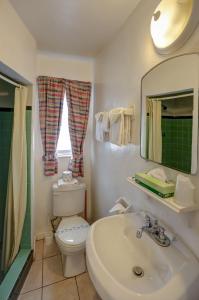 uma casa de banho com um lavatório, um WC e um espelho. em Richard's Motel Extended Stay em Hallandale Beach