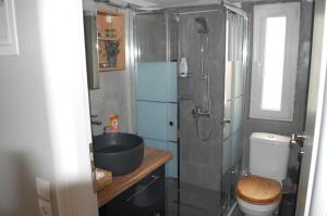 a bathroom with a shower and a sink and a toilet at Cosy Home Boutique Apartment in Perea +73 photos