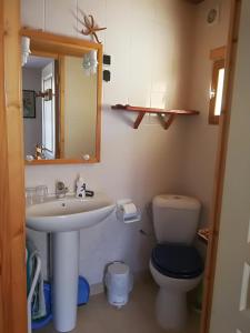 a bathroom with a sink and a toilet and a mirror at Mini-Hôtel de Camps in Camps-sur-lʼAgly