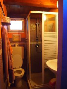 een badkamer met een douche, een toilet en een wastafel bij Agrib&B Lemontree Garde'N in Siracusa