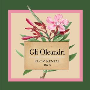 a sign for a room rental bar with pink flowers at gli oleandri in Bellano