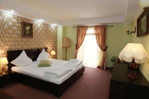 a bedroom with a large bed and a window at Hotel-Pensiunea Zefir in Timişoara