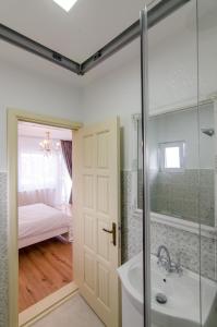 a bathroom with a shower and a sink and a tub at Vila Maria in Râşnov +63 photos