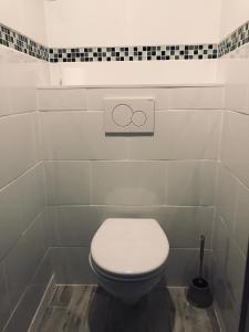 a bathroom with a toilet with two rings on the wall at Appartement standing in Nevers
