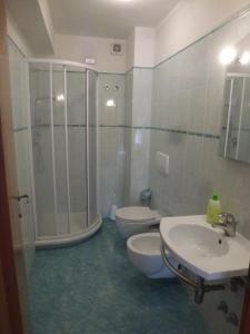 La salle de bains est pourvue d'une douche, de toilettes et d'un lavabo. dans l'établissement Riomaggiore SeaView, à Riomaggiore