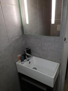 y baño con lavabo blanco y espejo. en studio hypercentre courteissade, en Aix-en-Provence