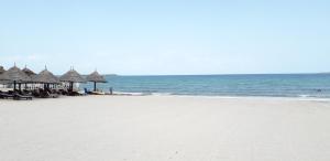 a beach with chairs and umbrellas and the ocean at Best Western Jangwani Sea Breeze Resort in Dar es Salaam