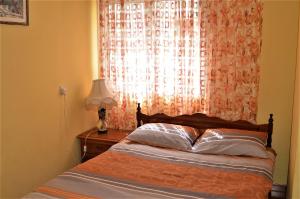 - une chambre avec un lit et une fenêtre avec une lampe dans l'établissement LIRA, à Larnaka
