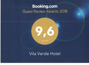 Certifikát, hodnocení, plakát nebo jiný dokument vystavený v ubytování Vila Verde Hotel