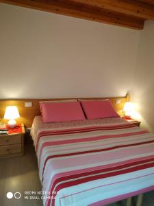 フェルトレにあるAgriturismo Il Girasoleのベッドルーム1室(ピンクの枕とランプ2つ付)