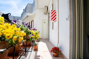 eine Gasse mit Topfblumen und einer amerikanischen Flagge in der Unterkunft Casa Gentile Carducci in Gioia del Colle
