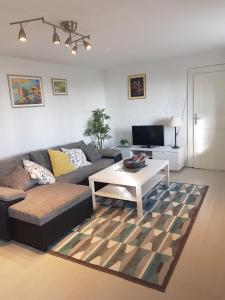 sala de estar con sofá y mesa de centro en House Verde - private house with seaview, en Dubrovnik