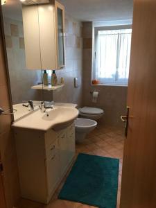 a bathroom with a sink and a toilet at Appartamento Dalma Foresta in Lavarone